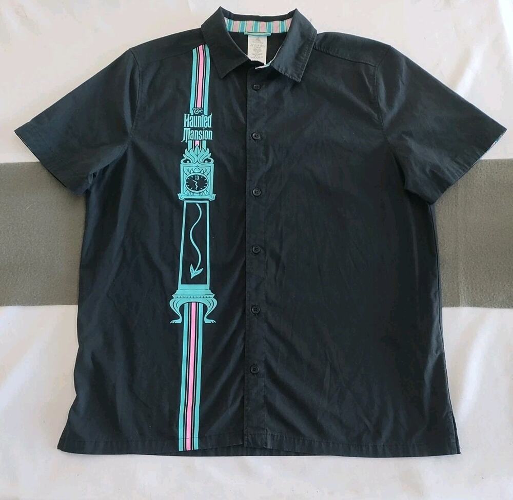 Disney Parks The Haunted Mansion Woven Button Up Shirt Glow In The Dark Size Med